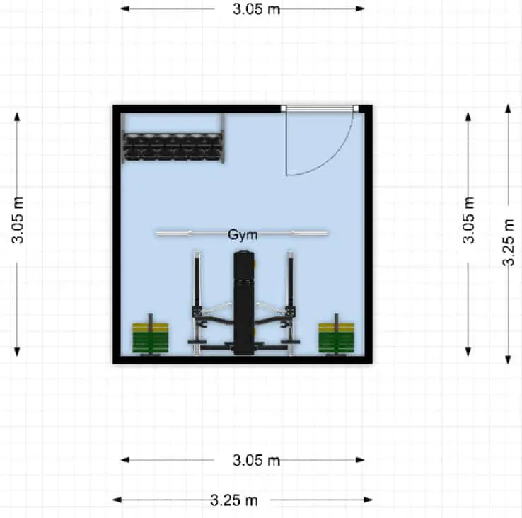 100 sq. ft. weightlifting home gym floor plan