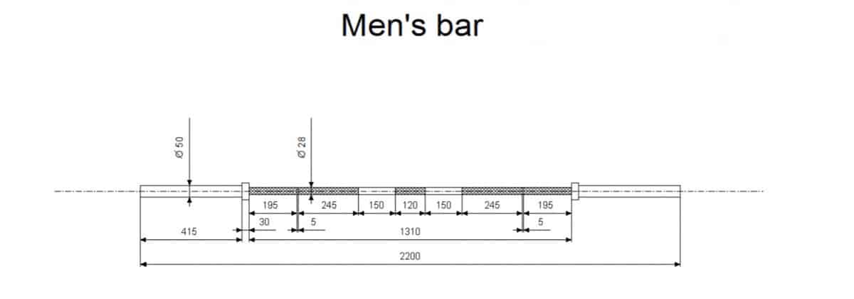 Image of men's barbell IWF regulation dimensions