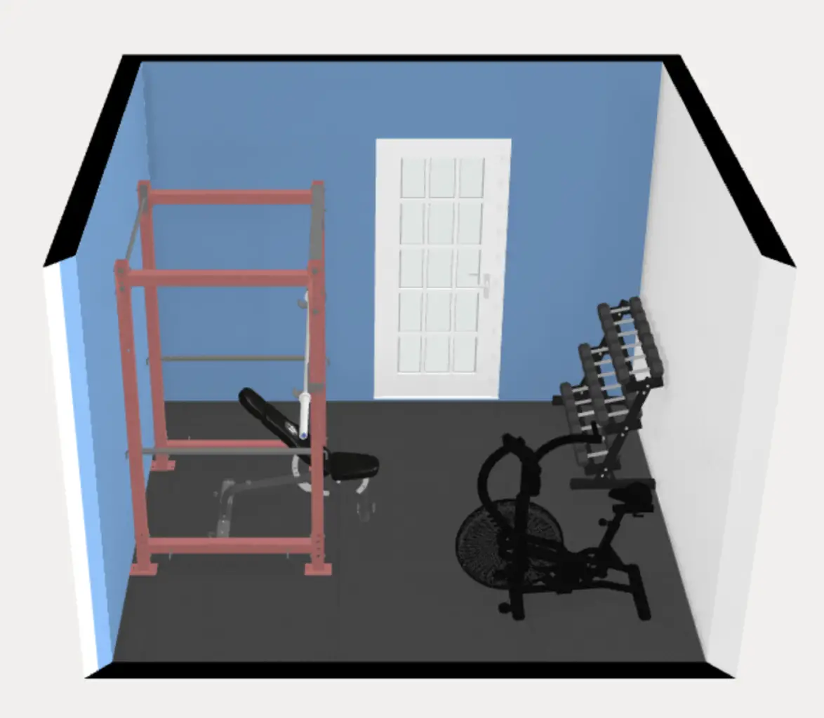 120 sq ft, 10x12 foot home gym floor plans. 3d. Bodybuiding, strength training, Crossfit.