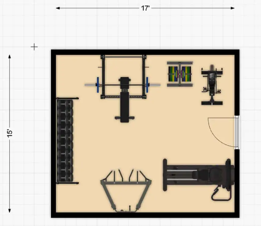 250 sq. ft. weightlifting home gym floor plan #2