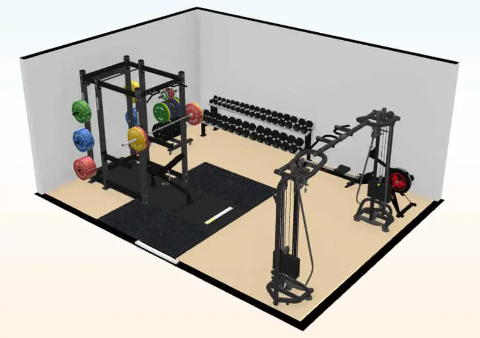 300 sq. ft. weightlifting home gym 3d floor plan #2