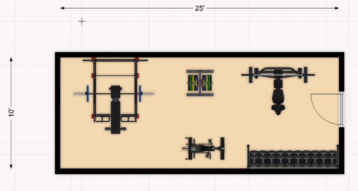 250 sq. ft. weightlifting home gym floor plan