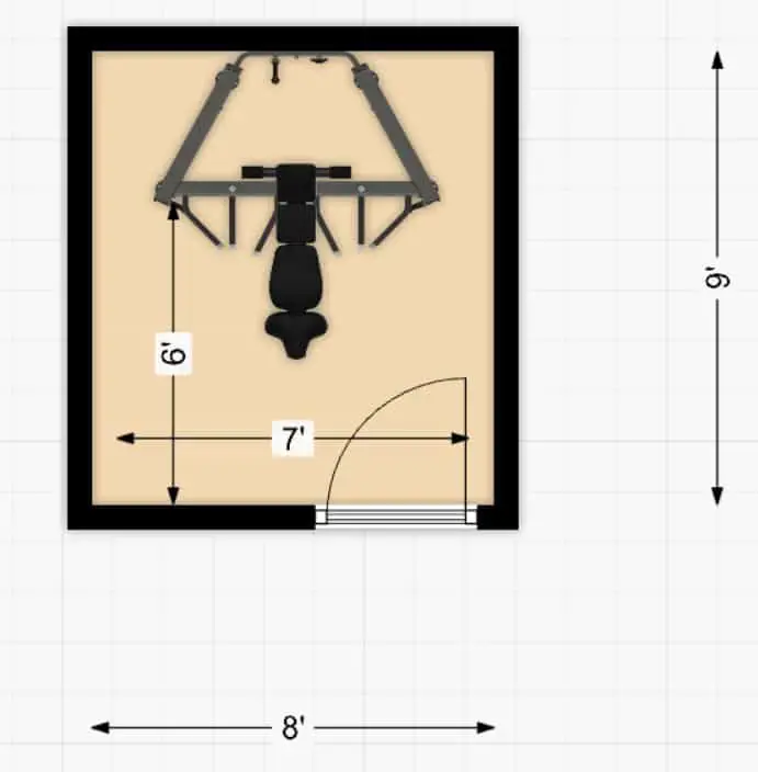 Floor plan that shows necessary dimensions  of a room for a functional trainer.
