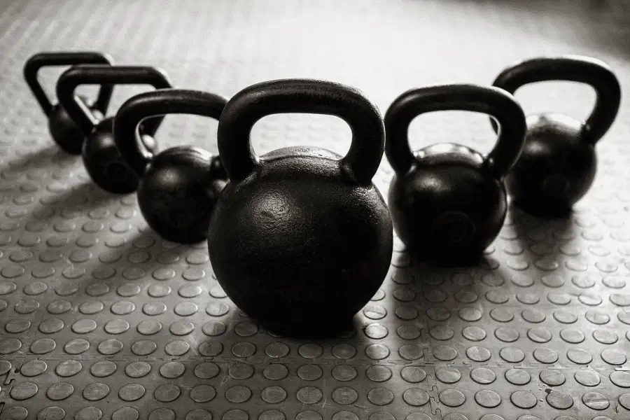 Image of different weight kettlebells