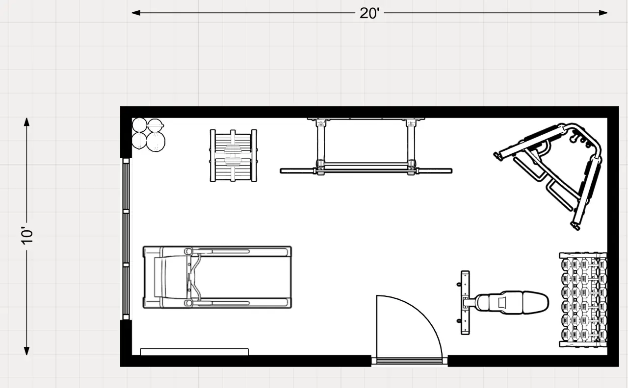 alternative 10' x 20' garage gym floor plan 2d. 200 square foot. 