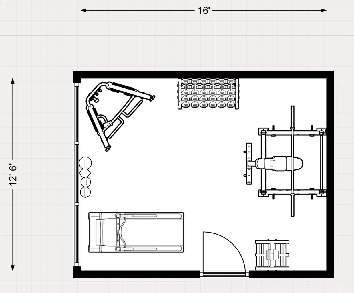 12' x 16' home gym floor plan 2d. 200 square foot. 