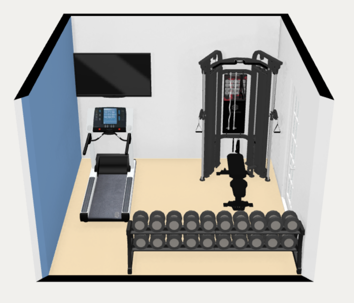 144 sqft/12'x12' home gym layout 3d