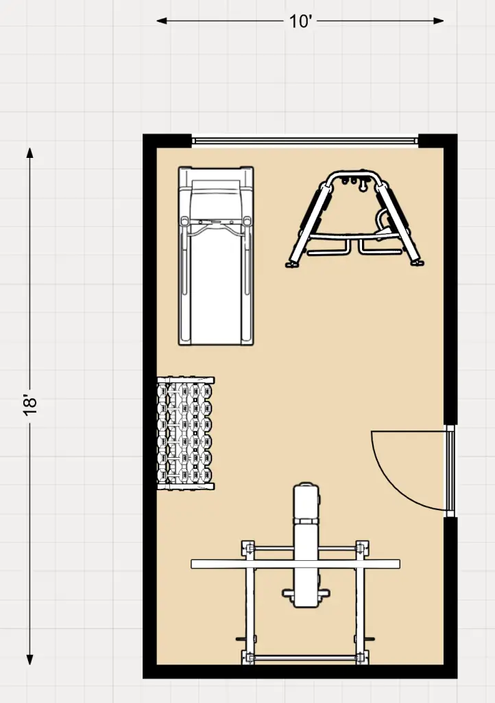 10' x 18' single car garage gym floor plans. v1 2d. 