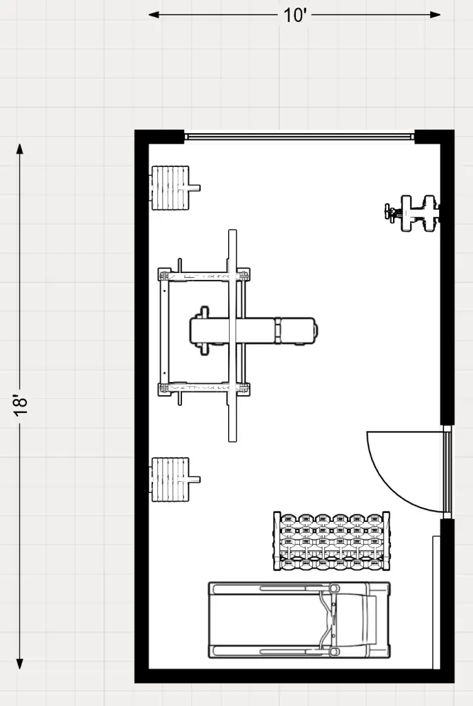 10' x 18' single car garage gym floor plans. v2 2d. 