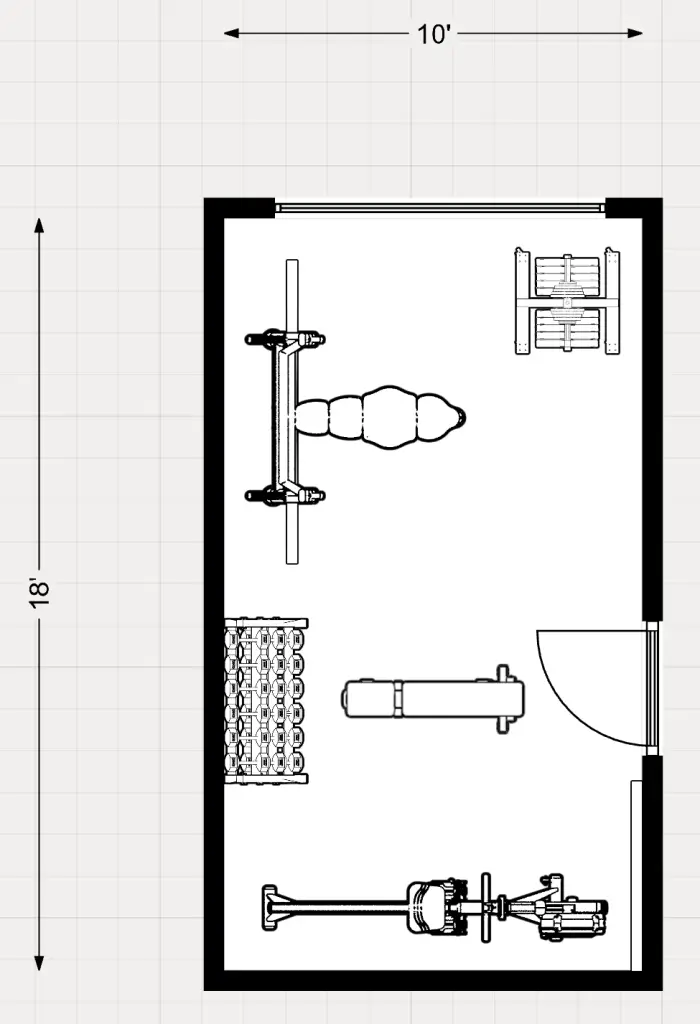 10' x 18' single car garage gym floor plans. v3 2d. 
