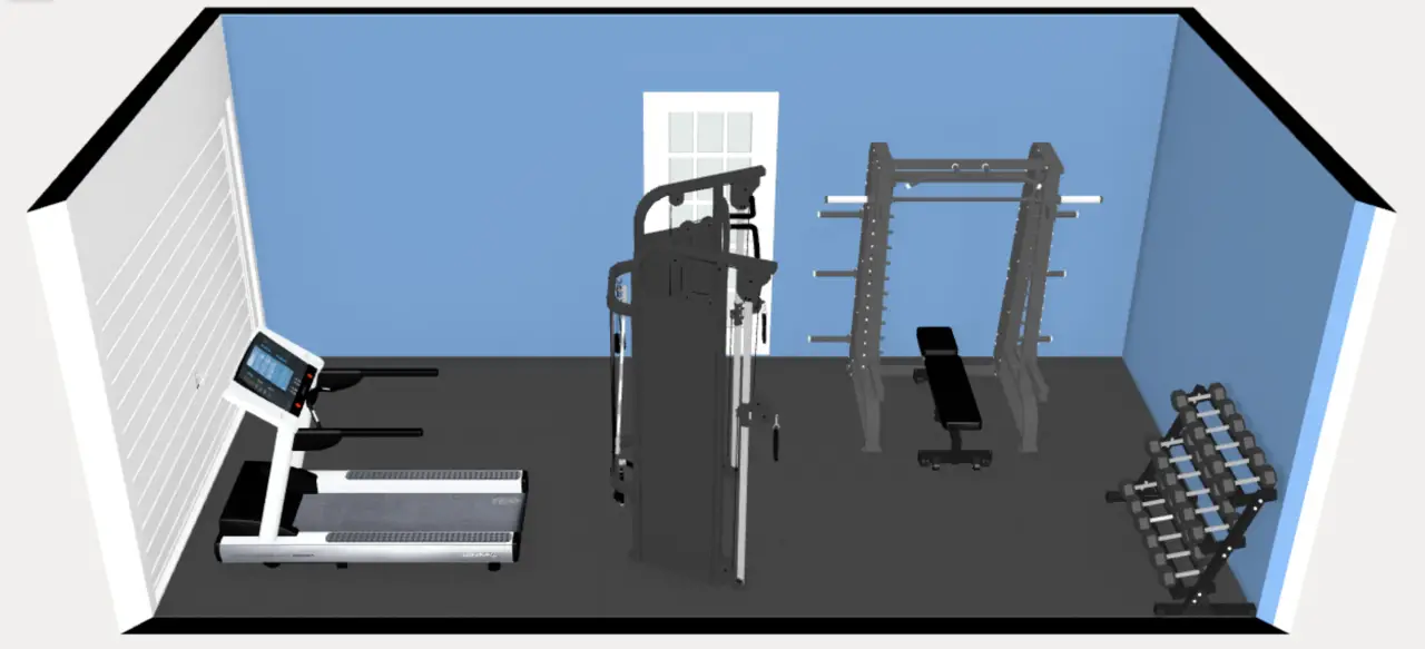 10'x22' single garage gym v2 3d render
